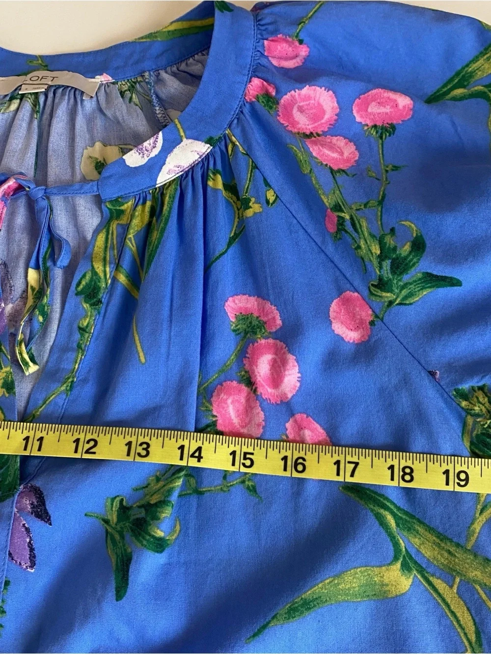 LOFT Womens Blouse Small Blue Floral  Puff Sleeve Sz S